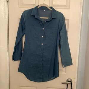 Button down long shirt, denim color.
